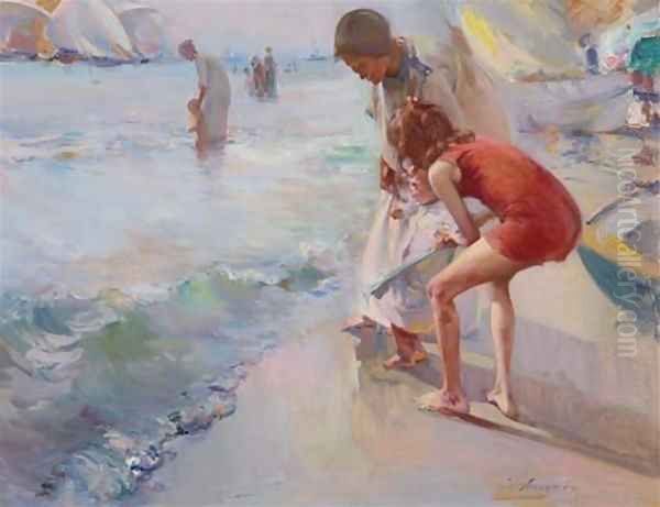 Children Playing 1 Oil Painting by Jose Navarro Llorens