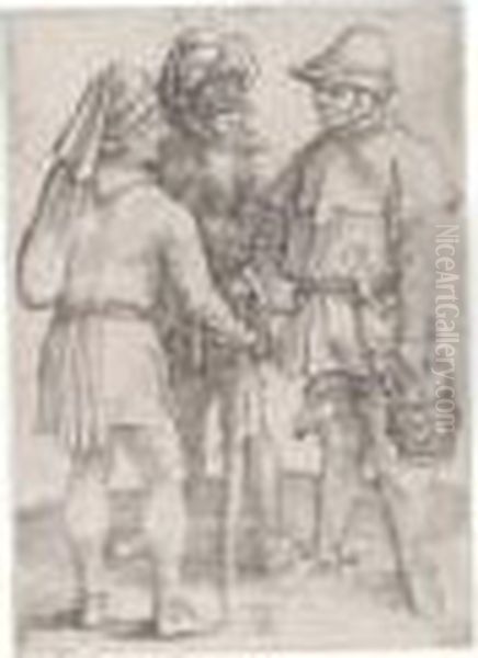 Three Peasants In Conversation Oil Painting by Albrecht Durer