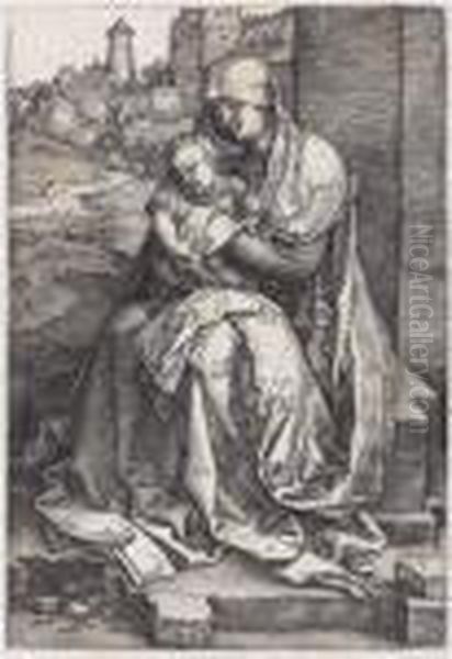 The Virgin And Child Seated By The Wall (b. 40; M., Holl. 36) Oil Painting by Albrecht Durer