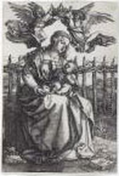 The Virgin And Child Crowned By Two Angels (b. 39; M., Holl. 38) Oil Painting by Albrecht Durer