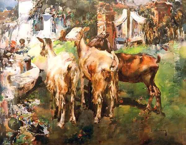 Goats Oil Painting by Jose Navarro Llorens