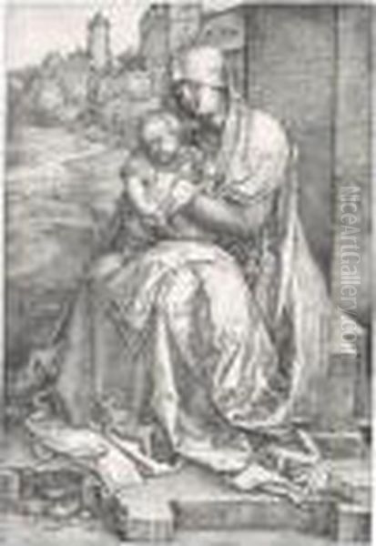 The Virgin And Child Seated By The Wall (bartsch 40; Meder, Hollstein 36) Oil Painting by Albrecht Durer