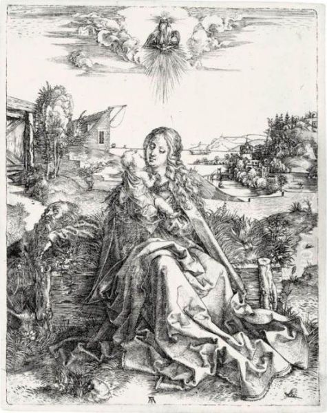 The Holy Family With The Butterfly (b.44; M., Holl.42) Oil Painting by Albrecht Durer