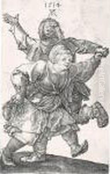 The Peasant Couple Dancing (b.90; M., Holl.88) Oil Painting by Albrecht Durer