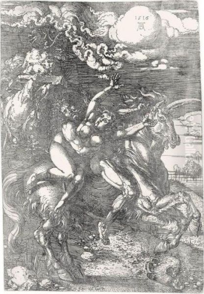 The Abduction Of Proserpine (b.72; M., Holl.67) Oil Painting by Albrecht Durer