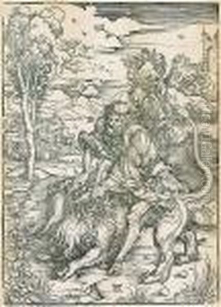 Samson Rending The Lion (bartsch W 2) Oil Painting by Albrecht Durer