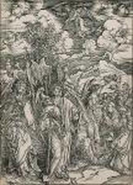 Four Angels Staying The Winds (bartsch W 66) Oil Painting by Albrecht Durer