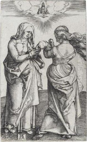 The Virgin With The Infant Christwith St Anne (b.29; M., Holl.43) Oil Painting by Albrecht Durer