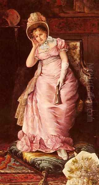 Portrait Of A Lady In Pink Oil Painting by Julie Lorain