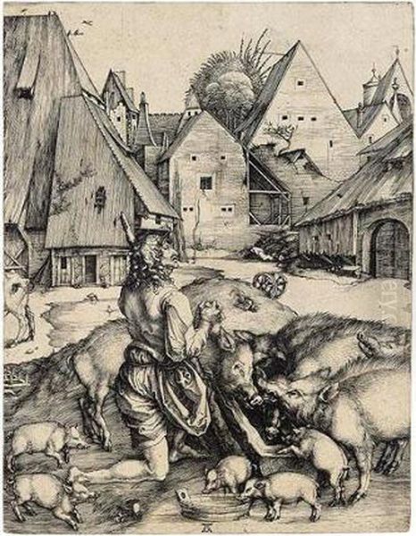 The Prodigal Son (bartsch 28; Meder, Hollstein 28) Oil Painting by Albrecht Durer