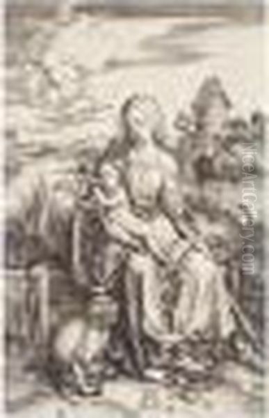 The Virgin And Child With The Monkey (b.42; M., Holl.30) Oil Painting by Albrecht Durer