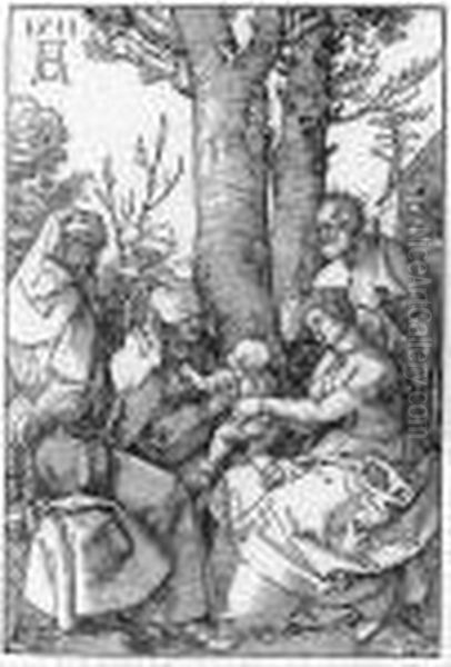 The Holy Family With Joachim And Anna Under A Tree (b. 96; M., Holl. 215) Oil Painting by Albrecht Durer