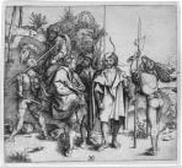 Five Soldiers And A Turk On Horseback (b.88; M., Holl. 81) Oil Painting by Albrecht Durer