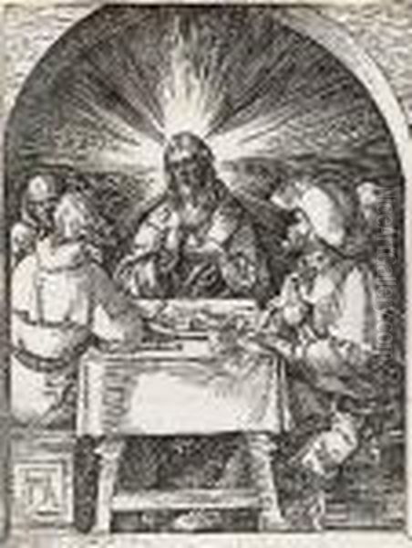 Christ Appears To Disciples At Emmaus Oil Painting by Albrecht Durer