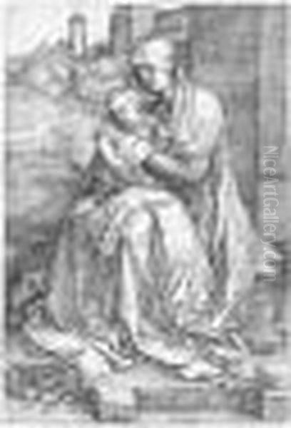 The Virgin And Child Seated By The Wall (b.40, M., Holl.36) Oil Painting by Albrecht Durer