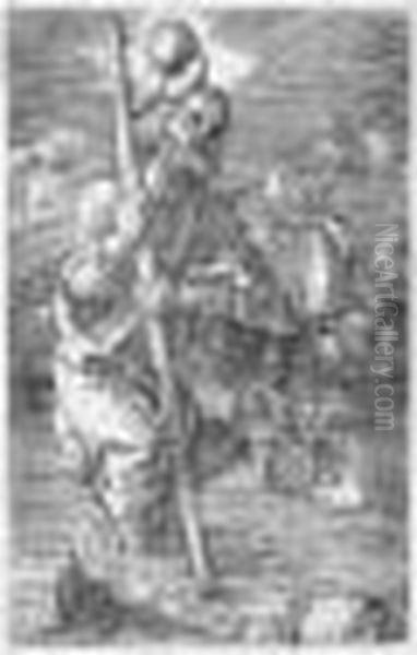 St Christopher Facing Right (b.52, M., Holl.52) Oil Painting by Albrecht Durer