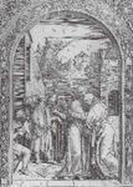 Joachim And Anna At The Golden Gate, From The Life Of The Virgin Oil Painting by Albrecht Durer