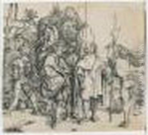 Five Soldiers And A Turk On Horseback (bartsch 88; Meder; Hollstein 81) Oil Painting by Albrecht Durer