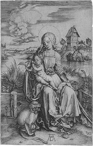 The Virgin And Child With The Monkey (bartsch 42; Meder, Holl.30) Oil Painting by Albrecht Durer