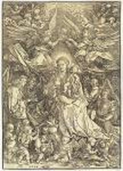 The Virgin Surrounded By Many Angels<</b> Oil Painting by Albrecht Durer