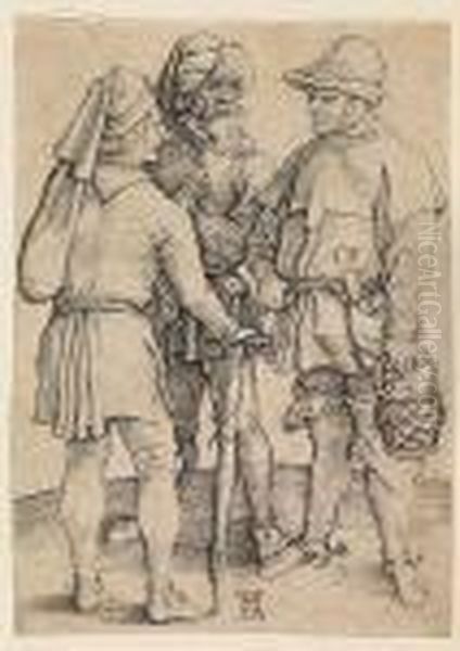 Three Peasants In Coversation<</b> Oil Painting by Albrecht Durer