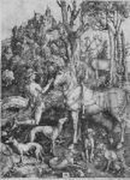 St. Eustace (b.57; M., Holl.60) Oil Painting by Albrecht Durer