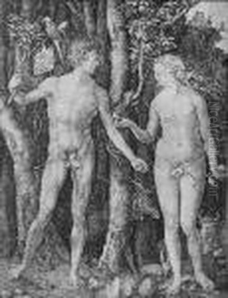 Adam And Eve (b., M., Holl.1) Oil Painting by Albrecht Durer