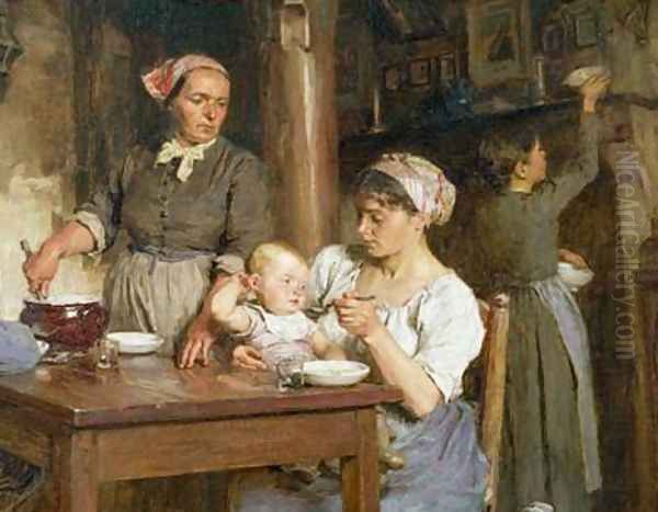 The Midday Meal detail of feeding the baby Oil Painting by Leon Augustin Lhermitte