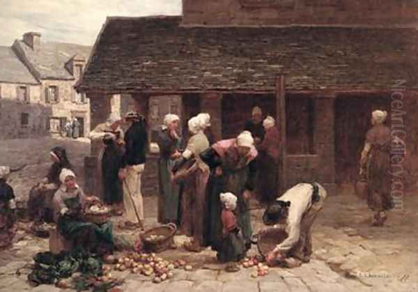 The Market Place of Ploudalmezeau Brittany 1877 Oil Painting by Leon Augustin Lhermitte