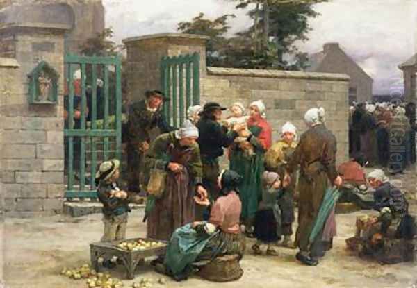 Taking in Foundlings Oil Painting by Leon Augustin Lhermitte