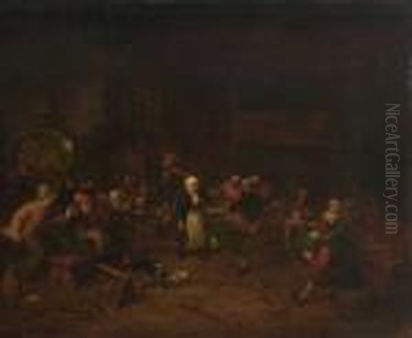 Tanzende Bauern Im Wirtshaus. Oil Painting by Cornelis Dusart