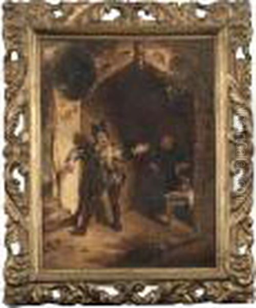 Hunter And A Priest Leaving A Tavern Oil Painting by Cornelis Dusart