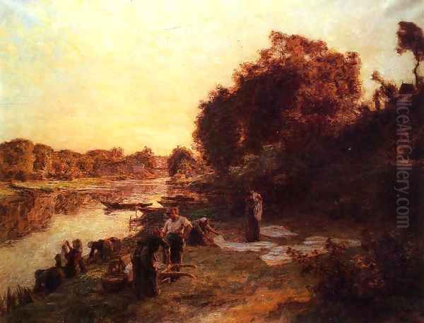 Washerwomen on the Banks of the Marne Oil Painting by Leon Augustin Lhermitte