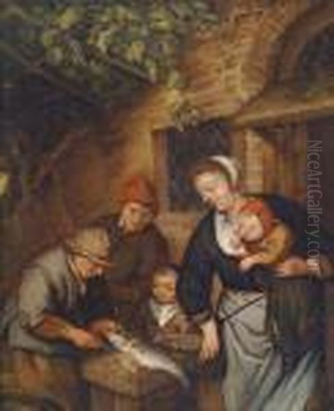 Nachfolger Beim Fischverkaufer Oil Painting by Cornelis Dusart