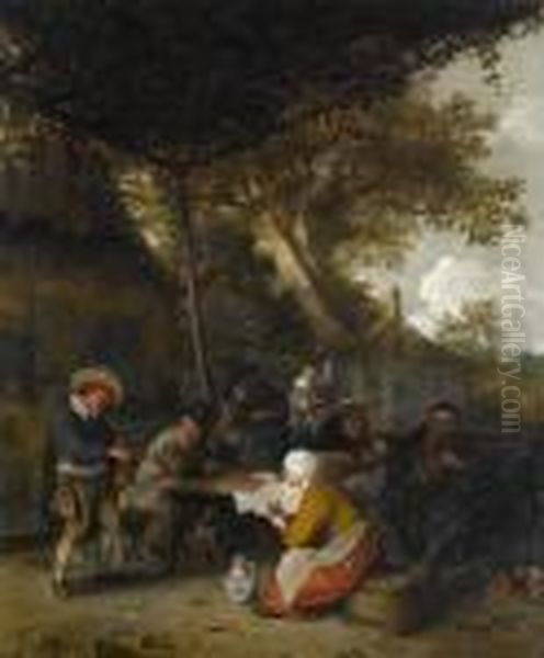 Peasants Seated At A Table Eating And Drinking Before A Tavern Oil Painting by Cornelis Dusart