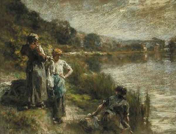 Three Washerwomen Oil Painting by Leon Augustin Lhermitte