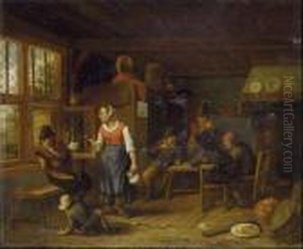 Wirtshausszene Mit Bauern Und Magd. Oil Painting by Cornelis Dusart