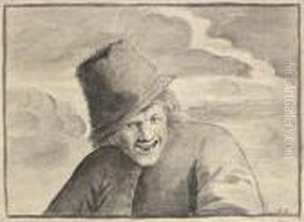 A Laughing Peasant, Bust-length Oil Painting by Cornelis Dusart