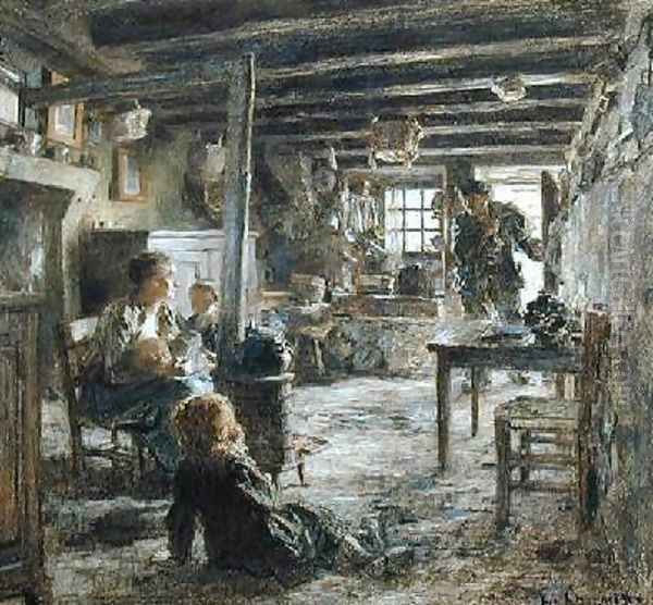 Une Famille Interieur Fonte Oil Painting by Leon Augustin Lhermitte