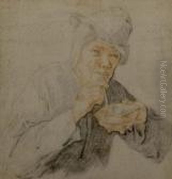 A Man Smoking A Pipe Holding A Bowl Oil Painting by Cornelis Dusart