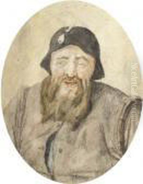 Portrait Of A Bearded Man With A Pipe In His Hat, Half-length Oil Painting by Cornelis Dusart