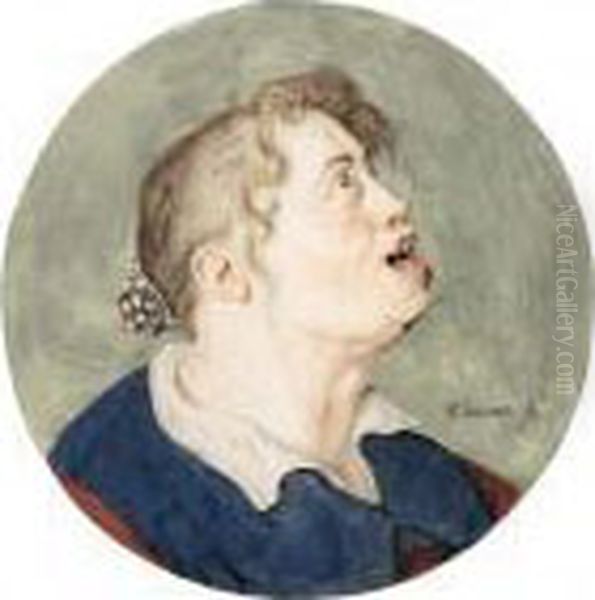 Caricature Head Of A Woman, Calling To The Right Oil Painting by Cornelis Dusart