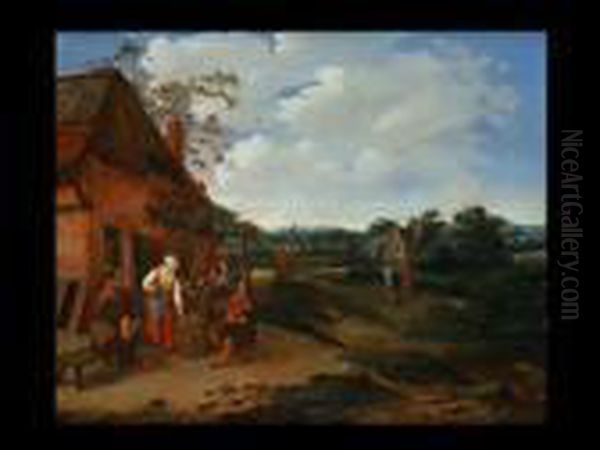 Landschaft Mit Musizierender Abendgesellschaft Oil Painting by Cornelis Dusart