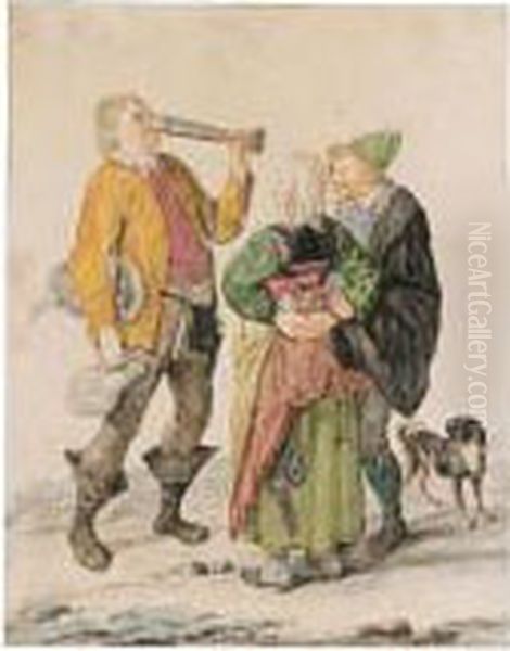 A Peasant Couple With A Drinker Oil Painting by Cornelis Dusart