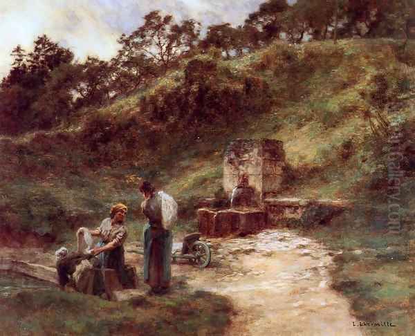 Near the Fountain Oil Painting by Leon Augustin Lhermitte