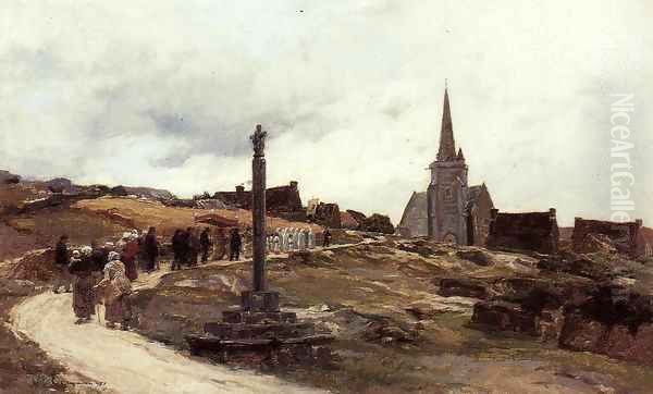 Procession near Ploumanac Brittanay 1879 Oil Painting by Leon Augustin Lhermitte