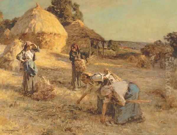 Glaneuses pres des meules Oil Painting by Leon Augustin Lhermitte