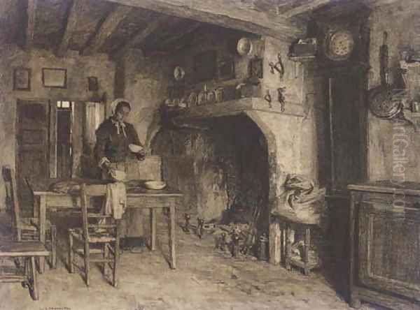 Interieur de paysans (Verjus, à Mont-Saint-Pere) Oil Painting by Leon Augustin Lhermitte