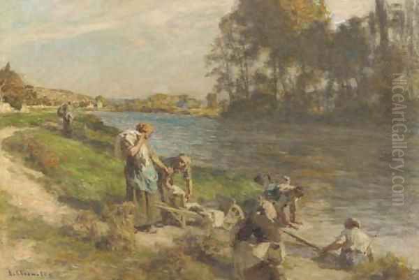 Lavandeuse au bord de la Marne Oil Painting by Leon Augustin Lhermitte