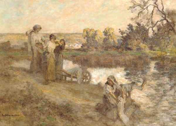 Laveuses, au bord de la Marne Oil Painting by Leon Augustin Lhermitte